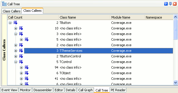 Call Tree: Class Callees Pane