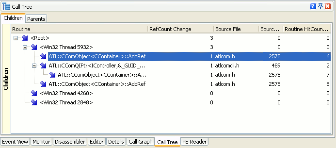 Reference Count profiler results in the Call Tree panel