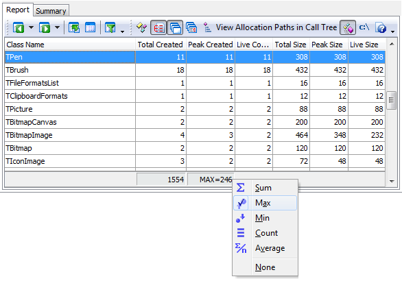 Selecting the column footer