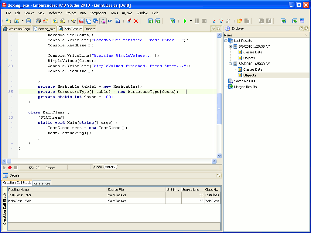 Source code in the Editor panel