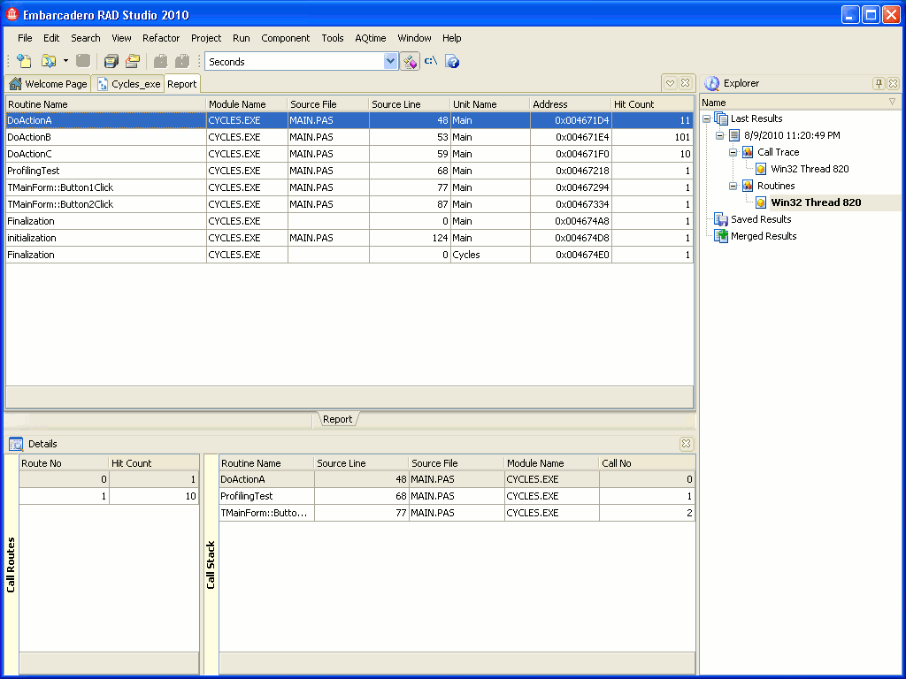 Function Trace profiler results