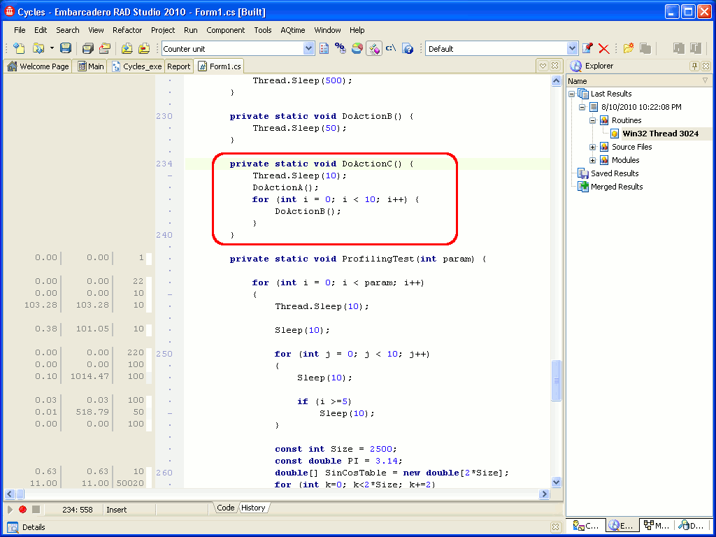 Source code of the DoActionC routine in the Editor panel