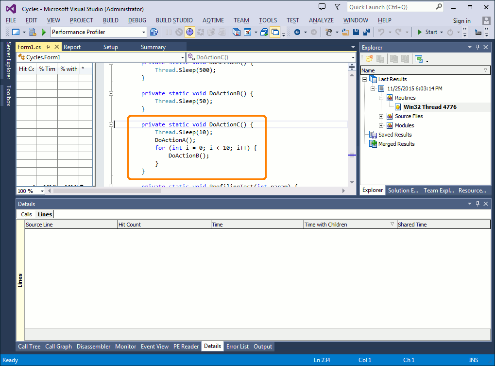 Source code of the DoActionC routine in the Code Editor panel