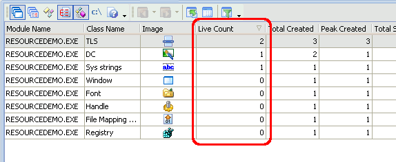 Profiling results sorted on the Live Count column