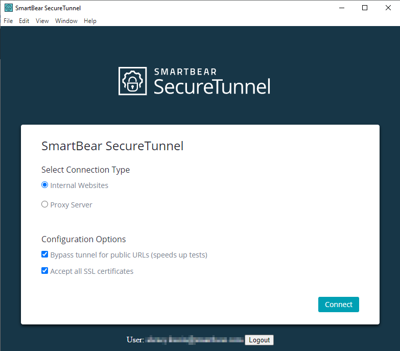 The SecureTunnel desktop app - Settings screen