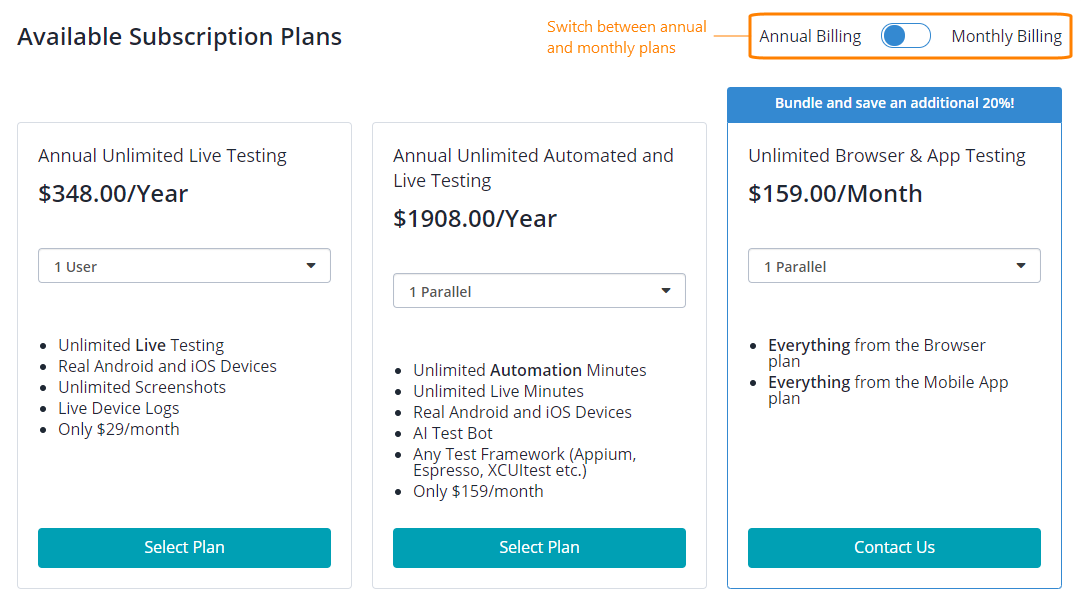 Available subscription plans