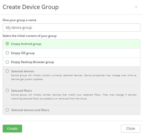 Creating a device group