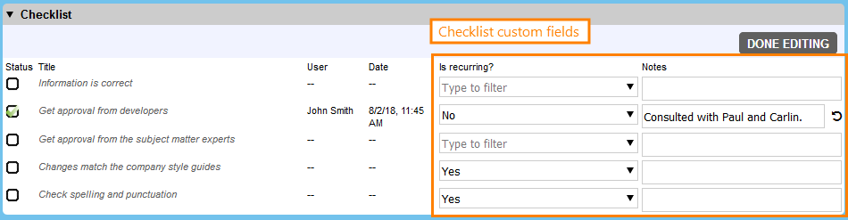 Checklist custom fields