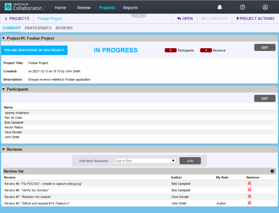 Project Screen in Web Client