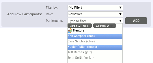 Participants drop-down menu