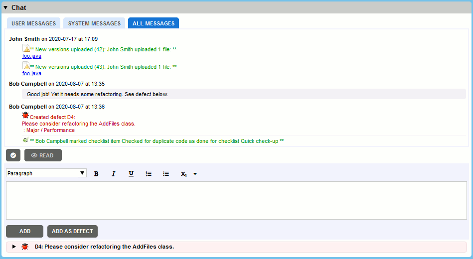 Chat section in Web Client