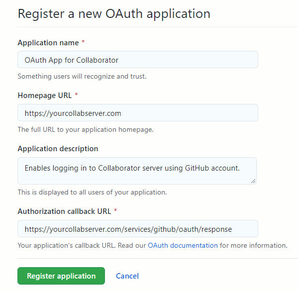 Register new application settings