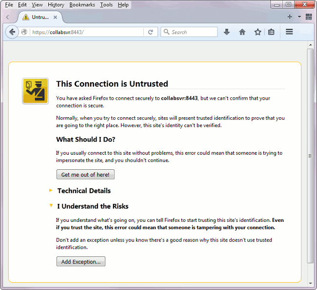 The certificate confirmation dialog in Firefox