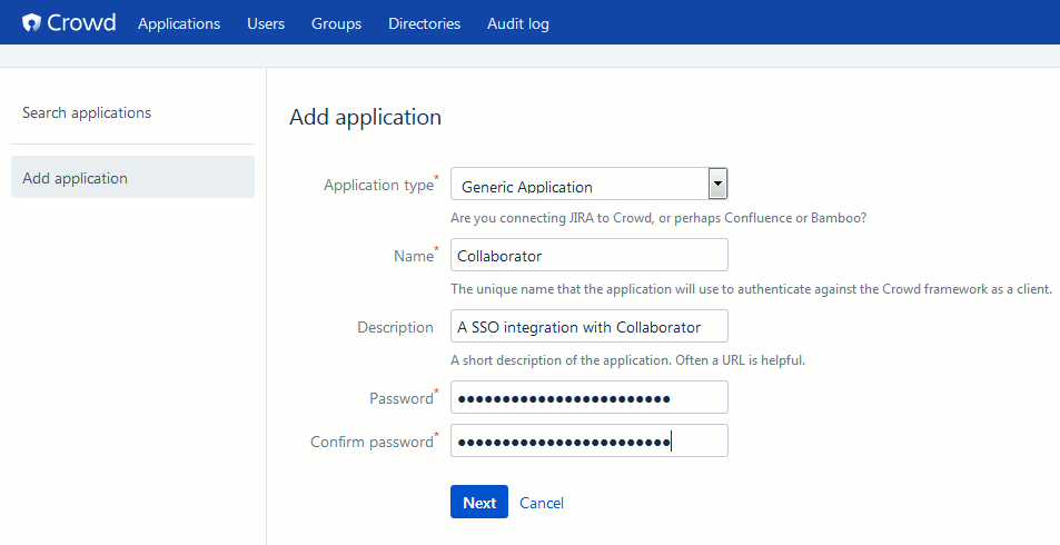 Adding application: General settings