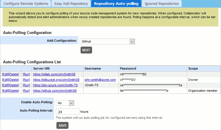 The Repository Auto-Polling tab