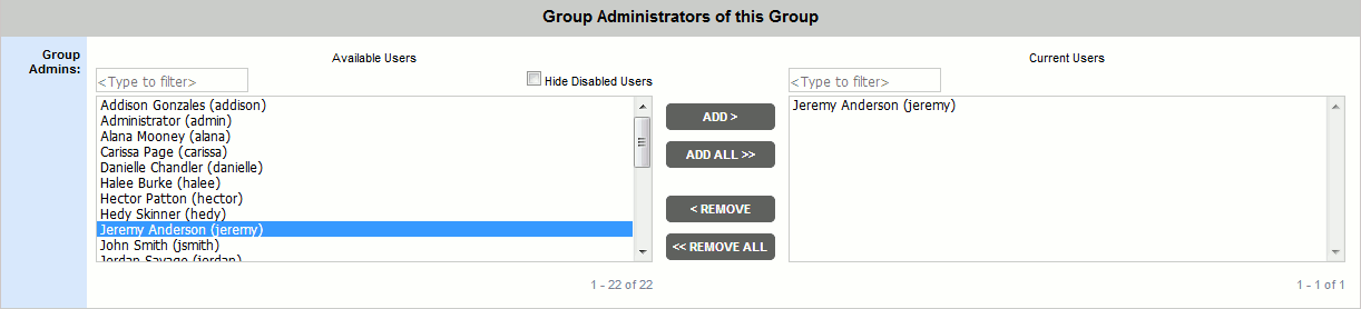 The Group Administrators list