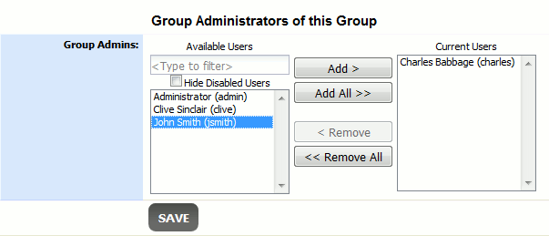 The Group Administrators section