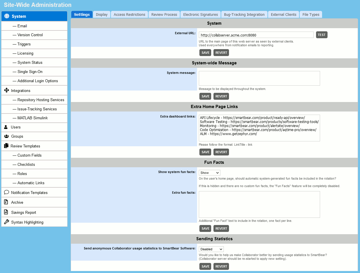 Site-Wide Administration Settings