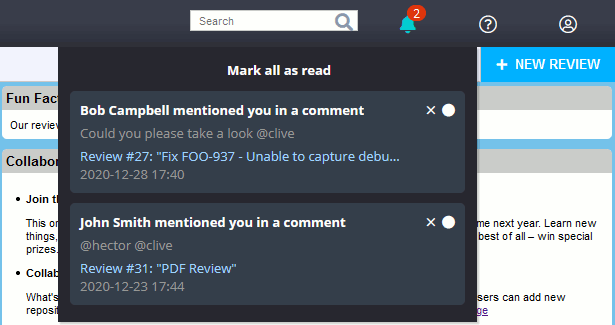 User in-app notification