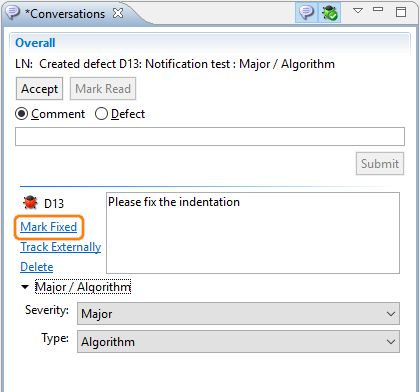 Marking a defect as fixed in Eclipse Plug-in