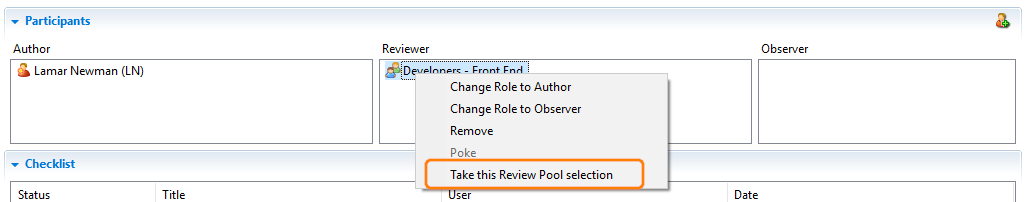 Taking review pool selection in Eclipse Plug-in