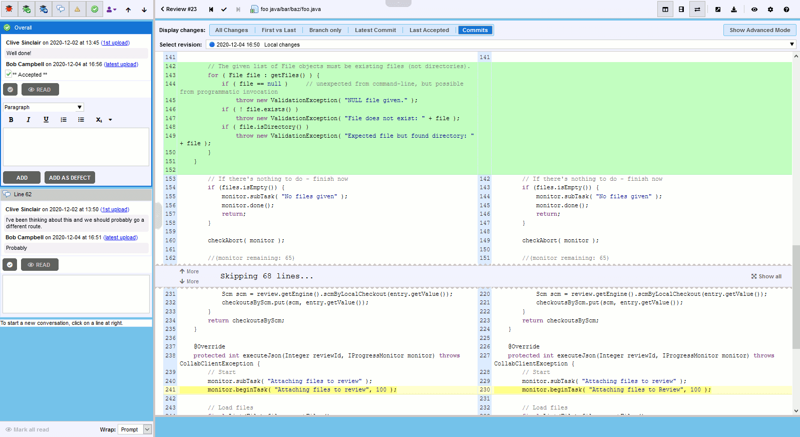 Diff Viewer window in Web Client