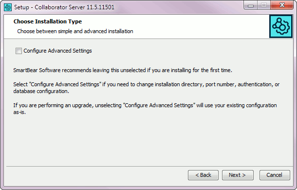 Installation wizard: The Advanced Options check box