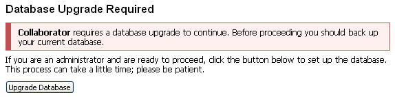 The Database Upgrade Required message