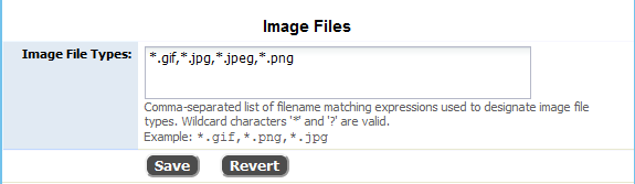 The Image File Types section in File Types