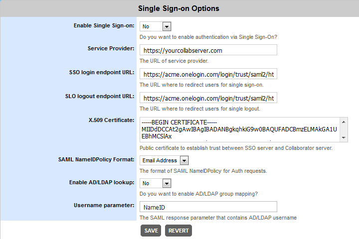 The Single Sign-On tab