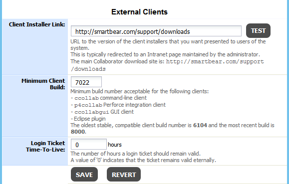 The External Clients tab
