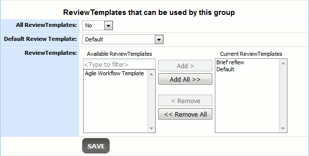 The Current Review Templates list