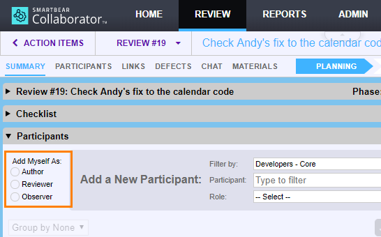 Roles in the review screen