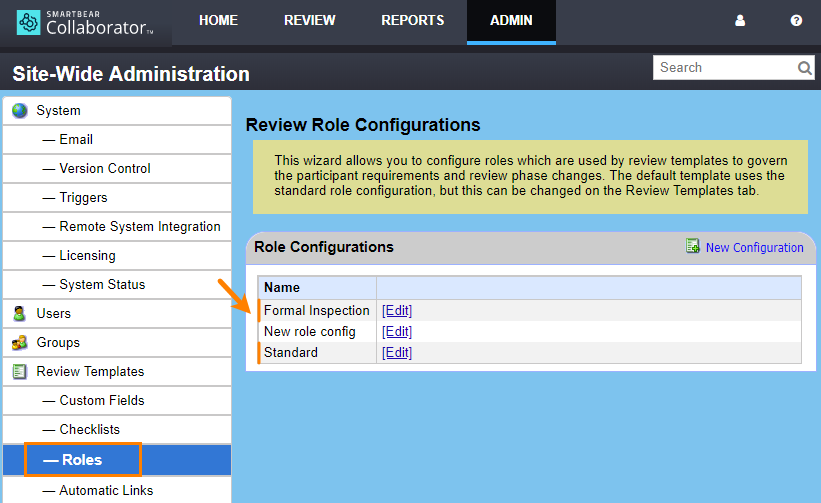 Roles screen