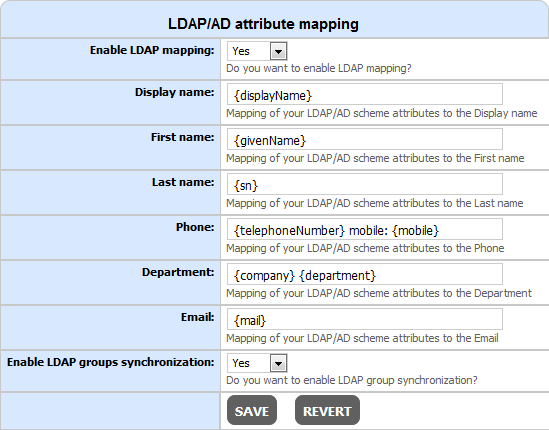 The LDAP Attribute Mapping form