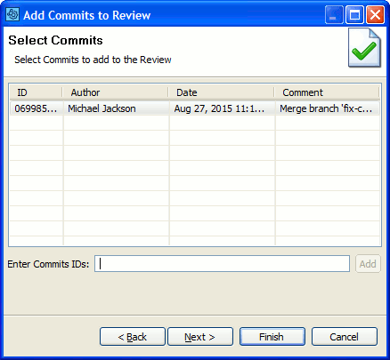 The Add Commits dialog