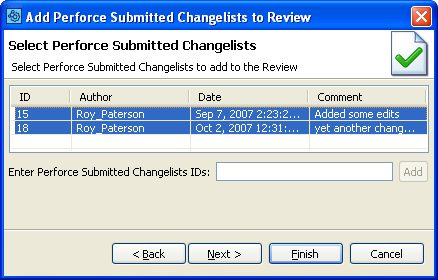 Add Perforce Submitted Changelists
