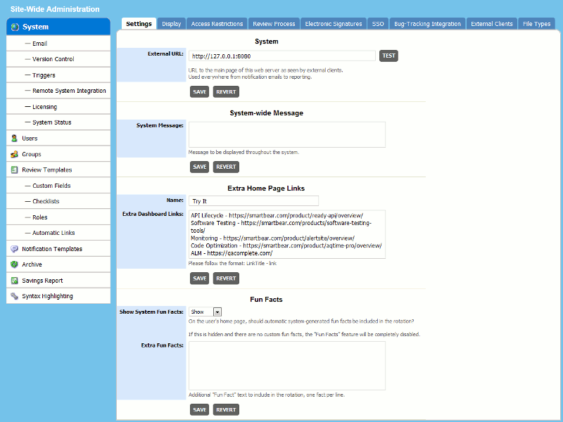Site-Wide Administration Settings