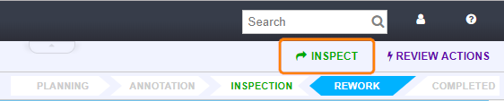 Inspect button in header of Review Screen