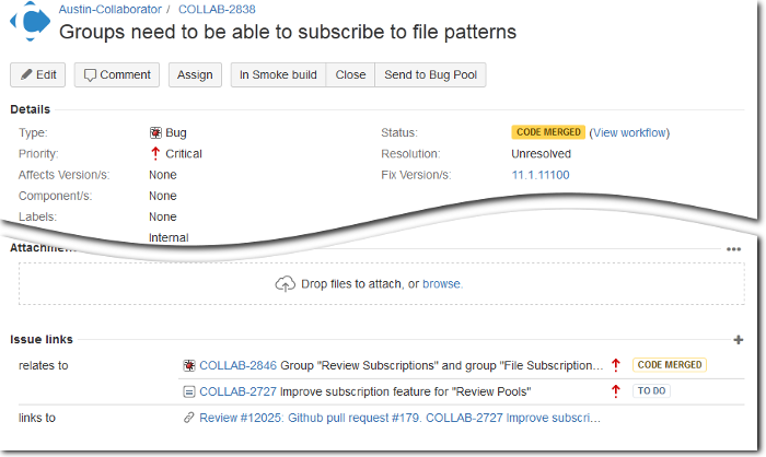 JIRA ticket with link to review