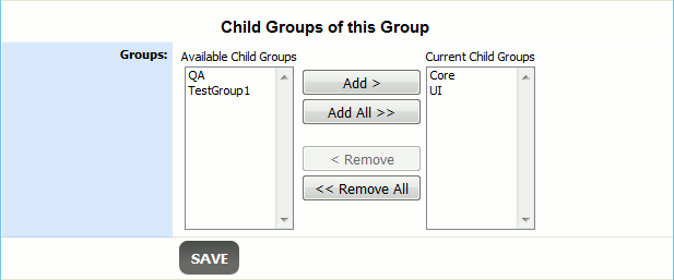 The Child Groups list The Child Groups list