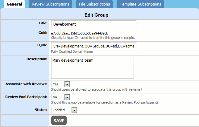 The Edit Group form The Edit Group form