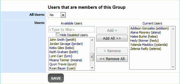 The Users list The Users list
