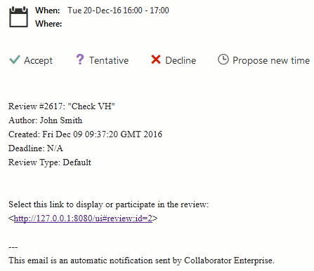 Calendar invitation in Outlook Calendar invitation in Outlook
