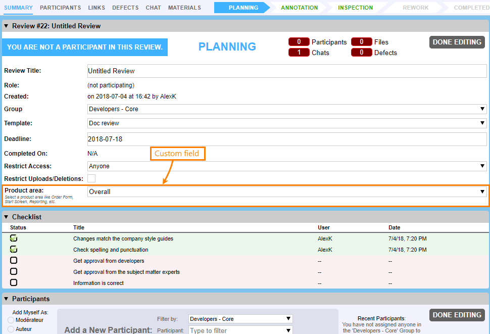 Custom fields on the review screen Custom fields on the review screen