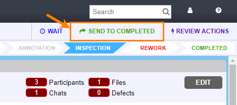 The 'Send to completed' button on the review screen
