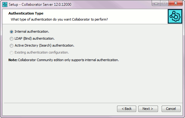 Installation wizard: The authentication configuration screen