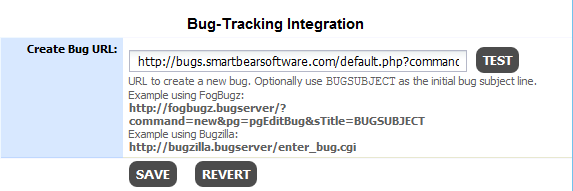 The Bug-Tracking Integration tab