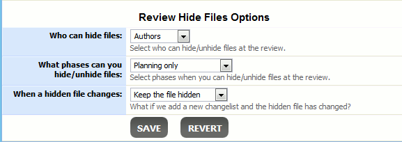 The Hide Files Options section in Access Restrictions