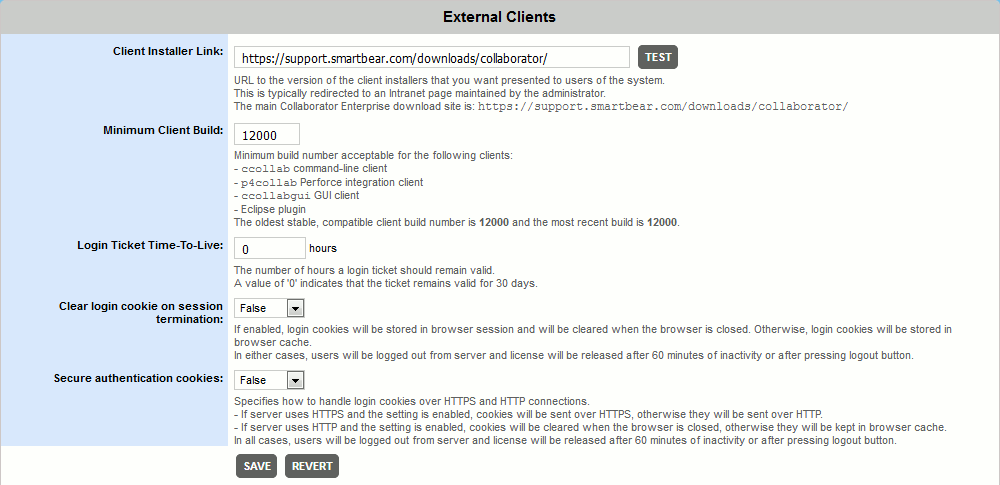 The External Clients tab